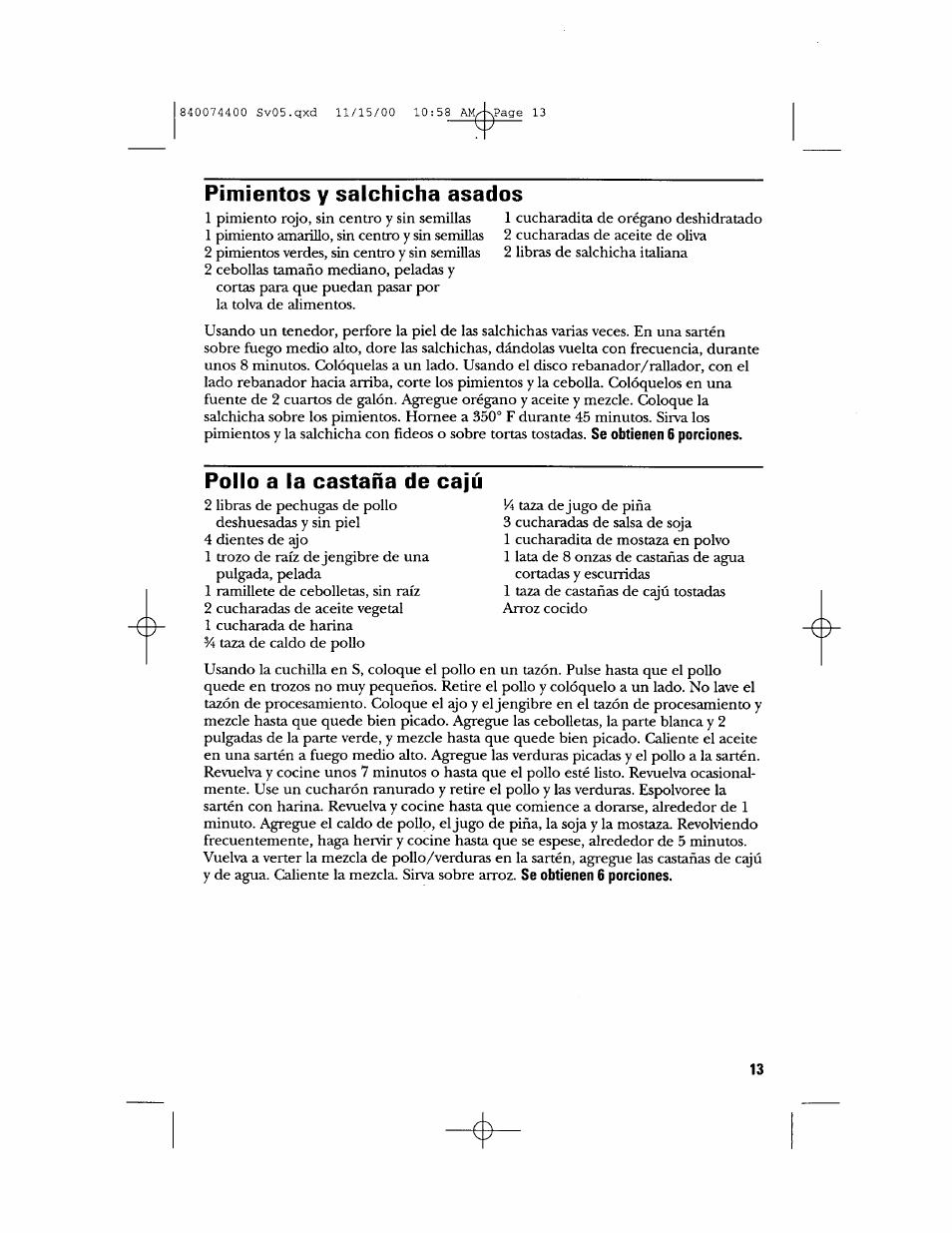 Pimientos y salchicha asados, Pollo a la castaña de cajú | GE 106622 User Manual | Page 31 / 36