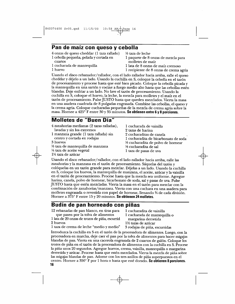 Molletes de "buen día, Budín de pan horneado con pinas | GE 106622 User Manual | Page 34 / 36