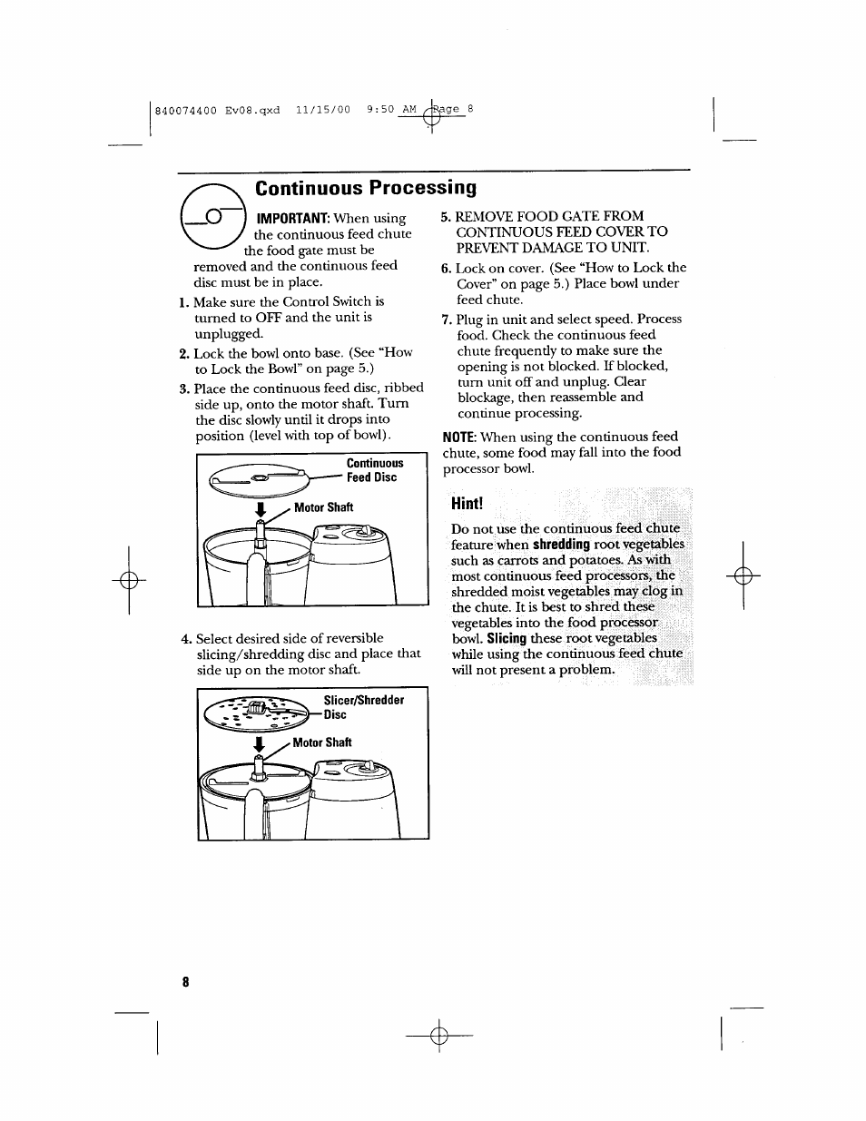 Continuous processing | GE 106622 User Manual | Page 8 / 36