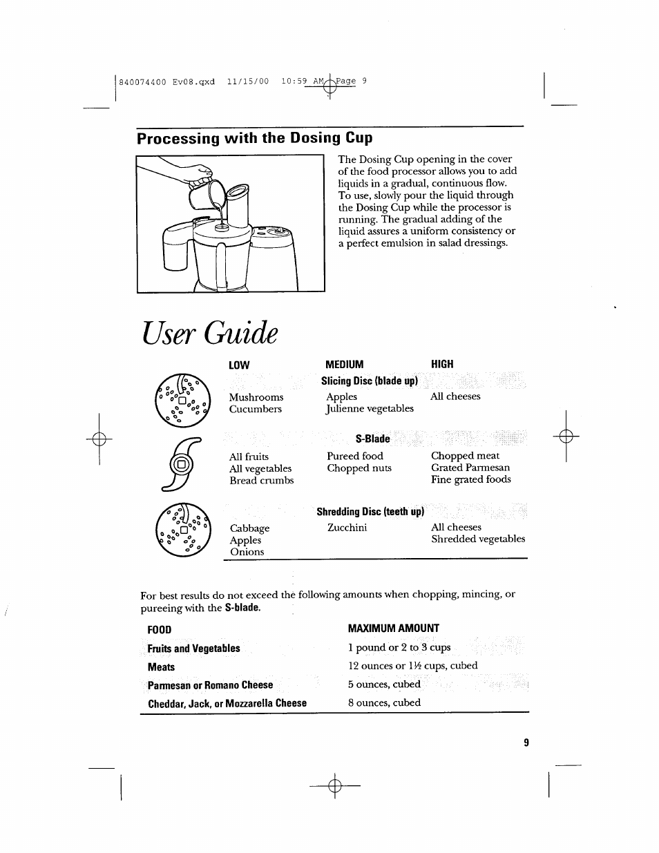 Processing with the dosing cup, User guide | GE 106622 User Manual | Page 9 / 36