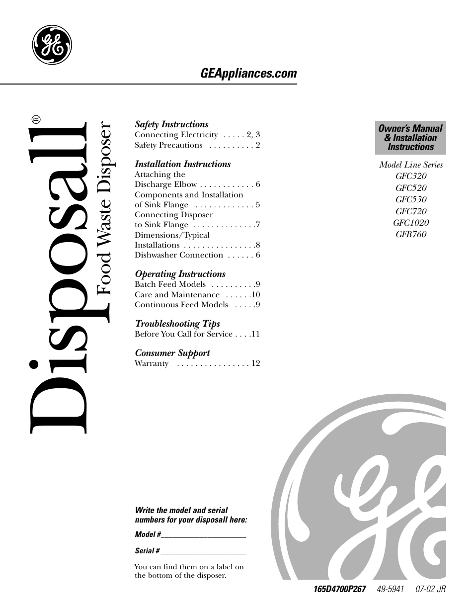 GE GFC1020 User Manual | 24 pages