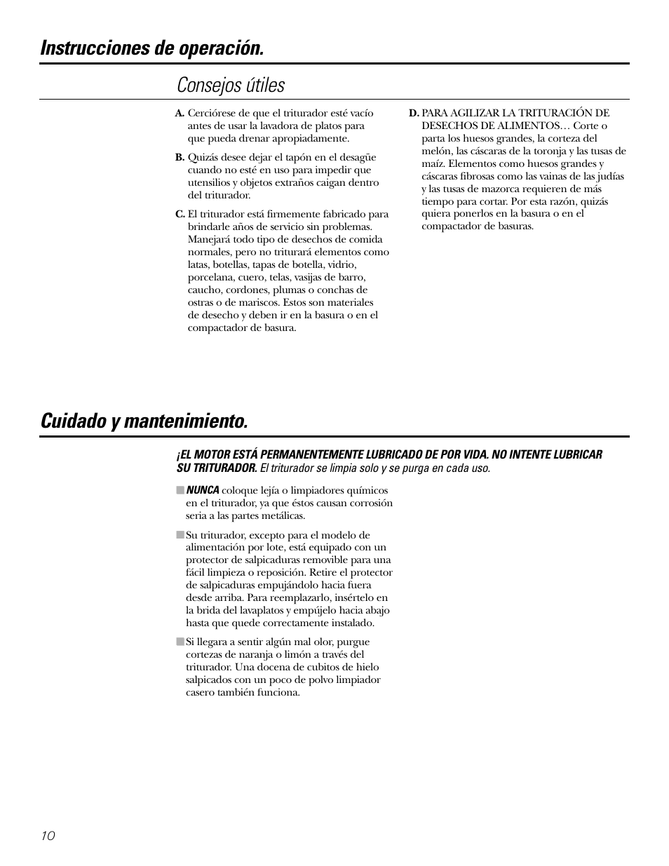 Cuidado y mantenimiento, Consejos útiles | GE GFC1020 User Manual | Page 22 / 24