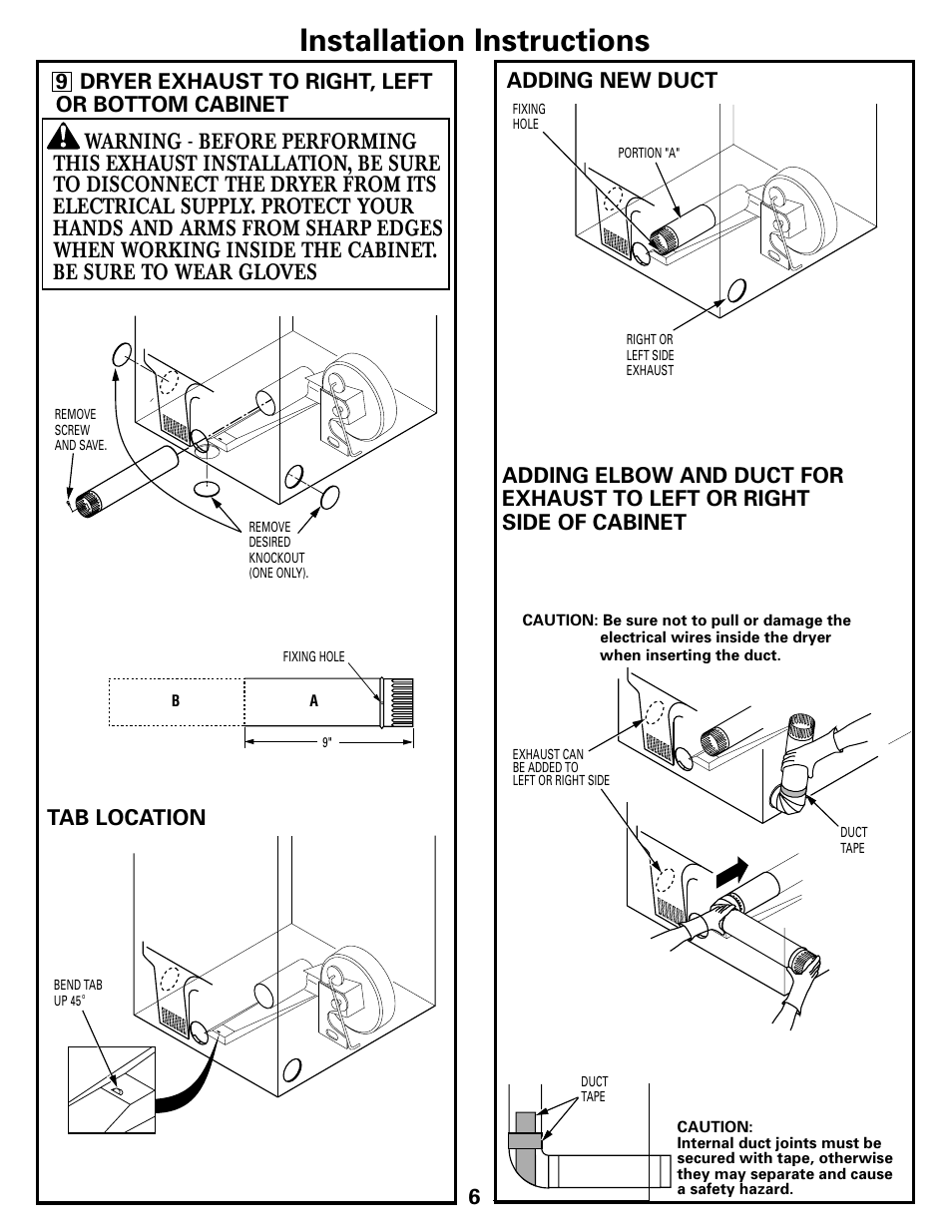 Installation instructions, Adding new duct | GE DCCD330EGWC User Manual | Page 6 / 8