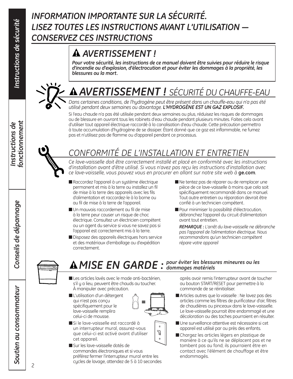 Avertissement ! mise en garde, Avertissement | GE 165D4700P389 49-55065 07-09 JR User Manual | Page 27 / 48