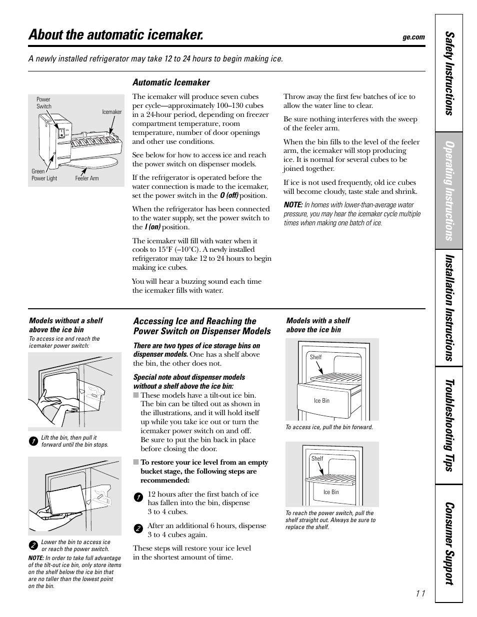 Automatic icemaker, About the automatic icemaker | GE 25 and 27 User Manual | Page 11 / 108
