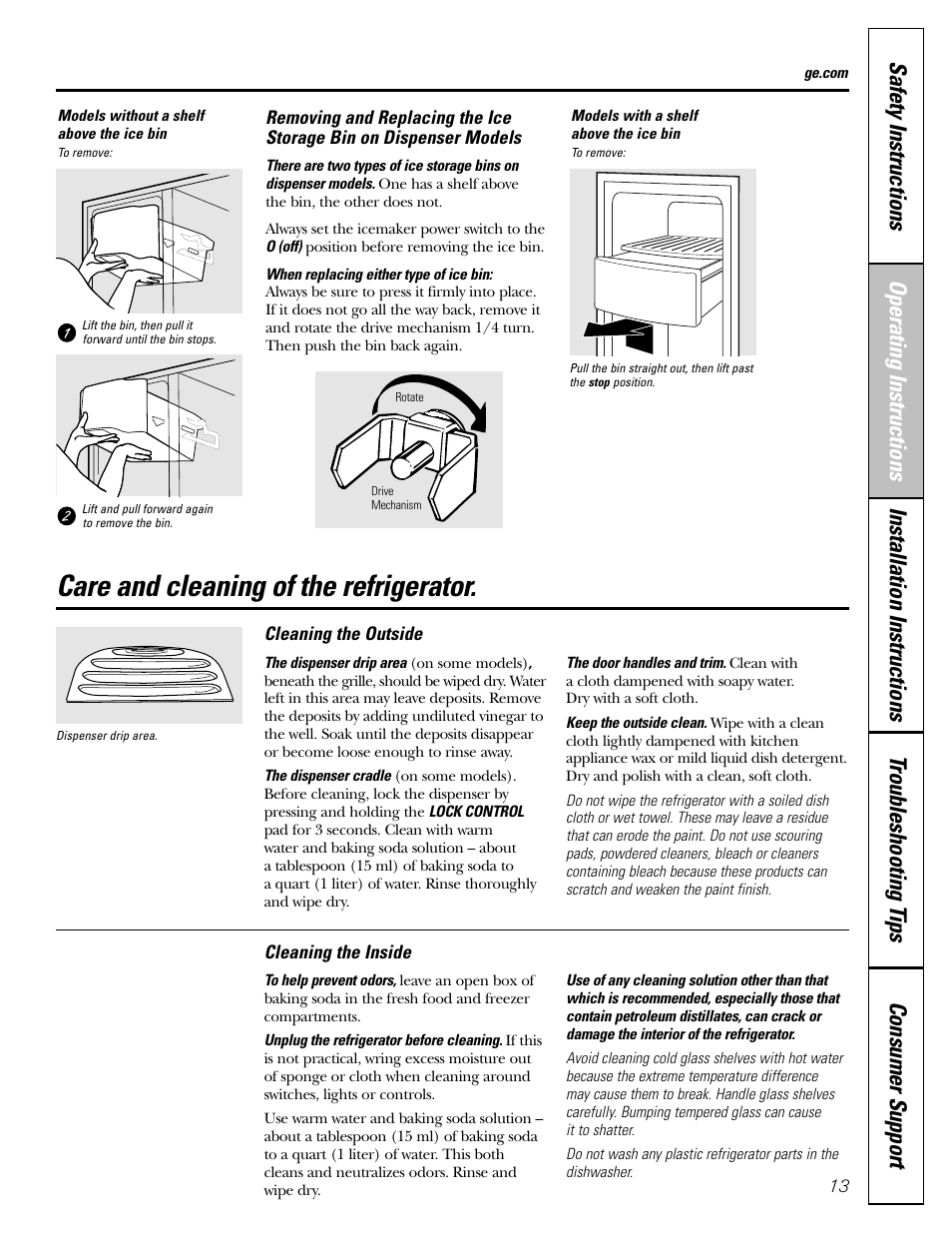 Care and cleaning, Care and cleaning , 14, Care and cleaning of the refrigerator | GE 25 and 27 User Manual | Page 13 / 108