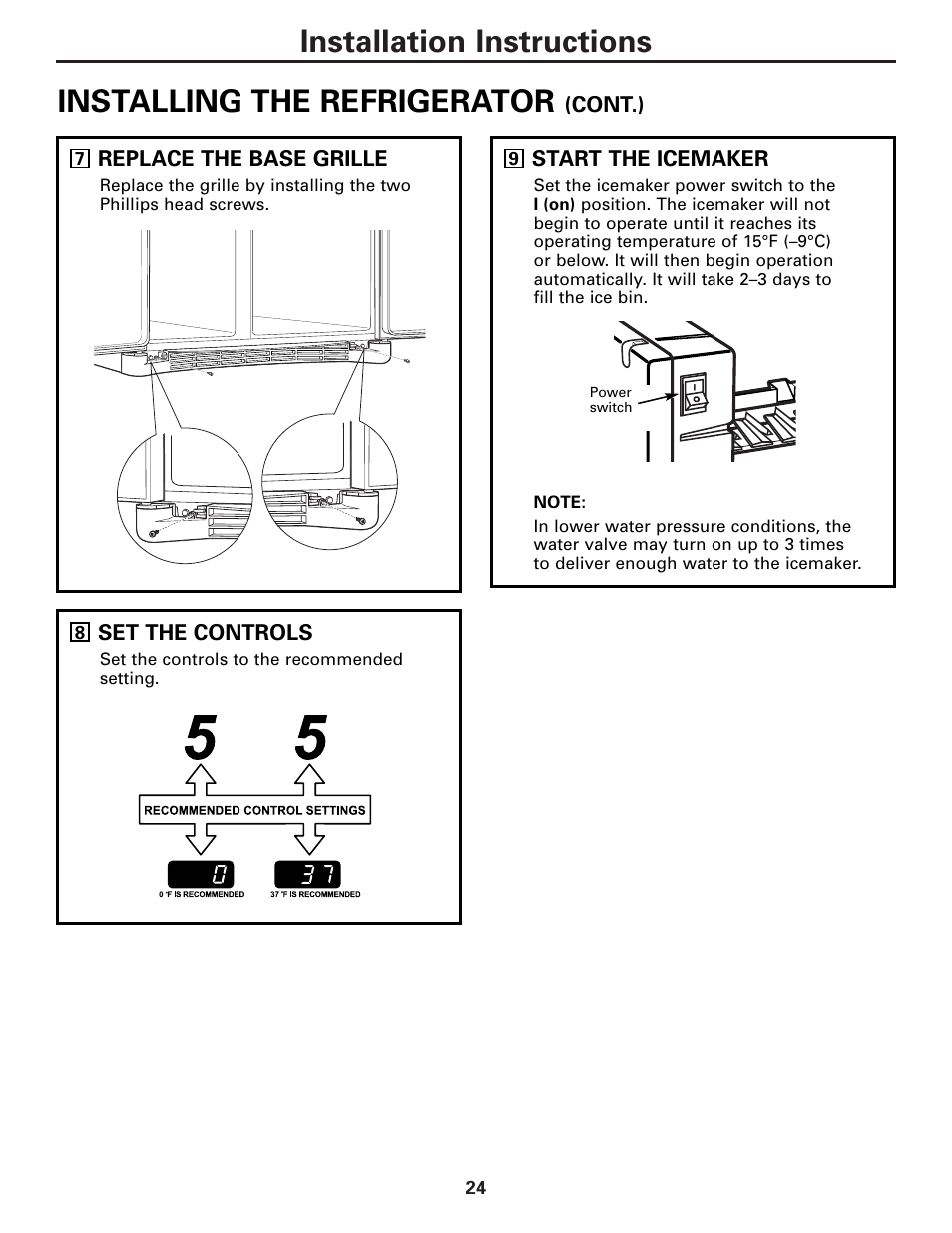 Installation instructions, Installing the refrigerator | GE 25 and 27 User Manual | Page 24 / 108