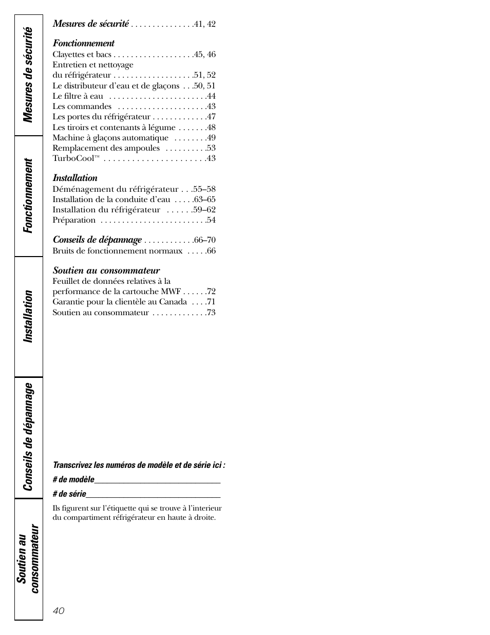 Francais, Fonctionnement, Installation | Soutien au consommateur | GE 25 and 27 User Manual | Page 40 / 108