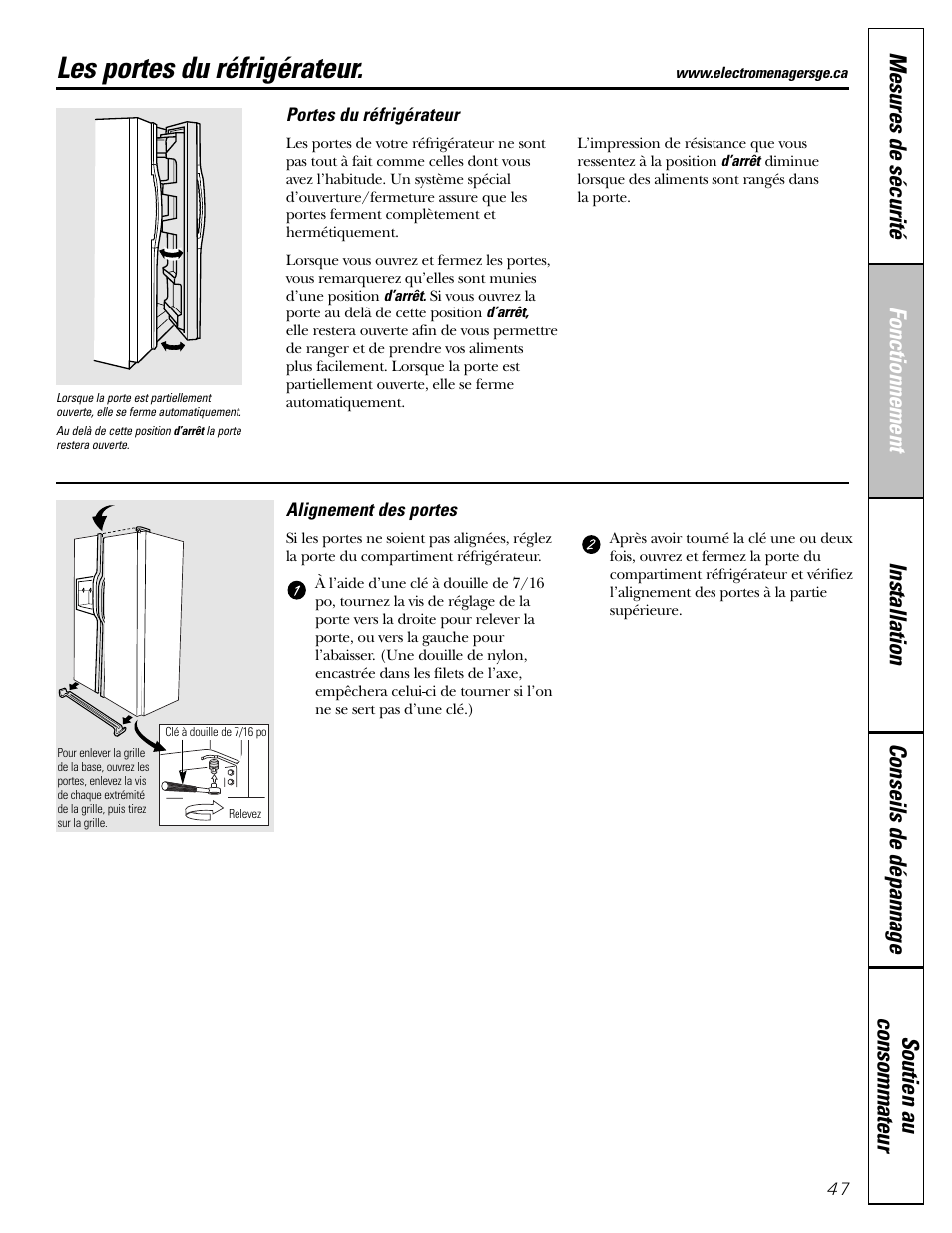 Les portes du réfrigérateur | GE 25 and 27 User Manual | Page 47 / 108