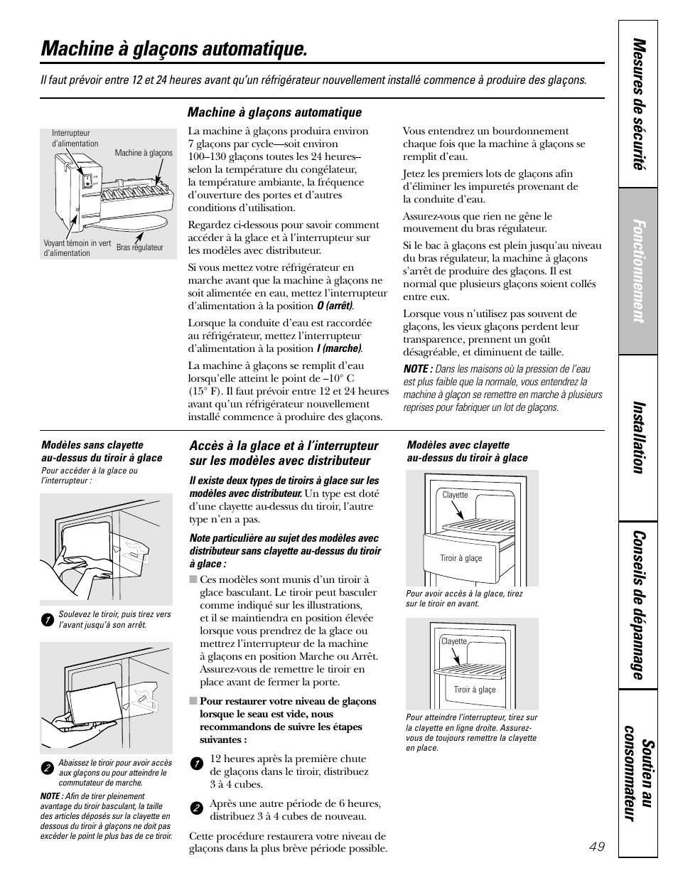 Machine à glaçons automatique | GE 25 and 27 User Manual | Page 49 / 108