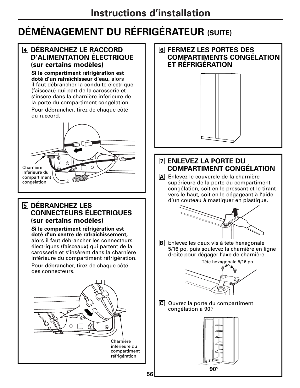 Instructions d’installation, Déménagement du réfrigérateur | GE 25 and 27 User Manual | Page 56 / 108