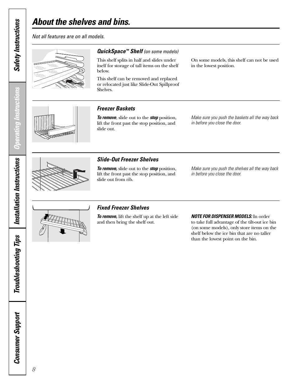 About the shelves and bins | GE 25 and 27 User Manual | Page 8 / 108