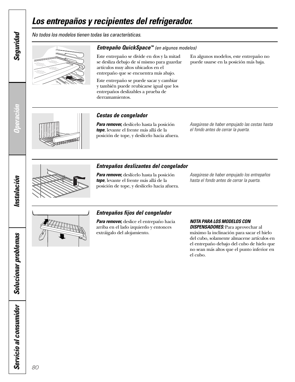 Los entrepaños y recipientes del refrigerador | GE 25 and 27 User Manual | Page 80 / 108