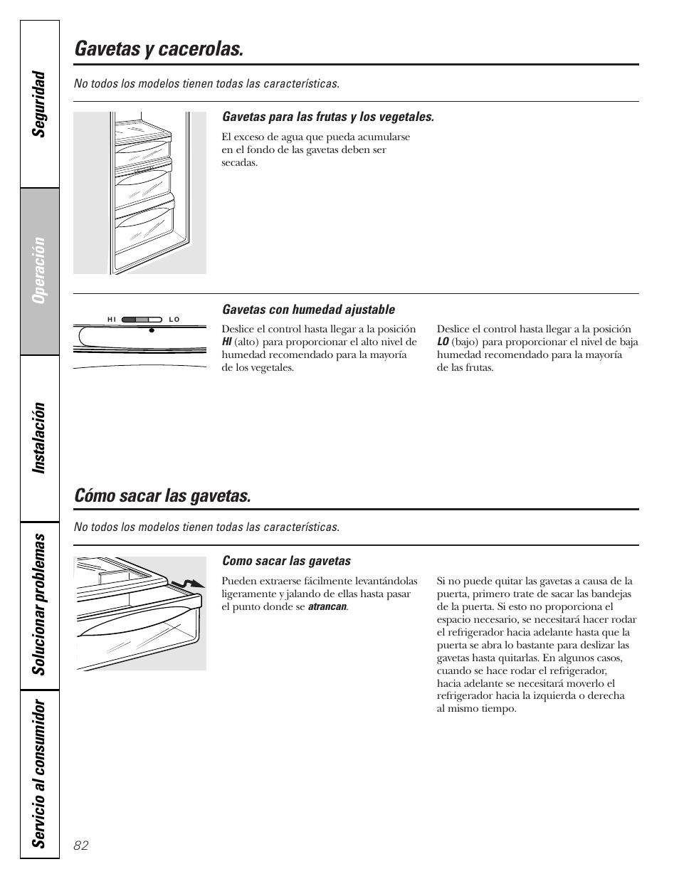 Gavetas y cacerolas, Cómo sacar las gavetas | GE 25 and 27 User Manual | Page 82 / 108