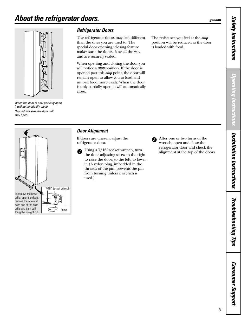 Refrigerator doors, About the refrigerator doors | GE 25 and 27 User Manual | Page 9 / 108