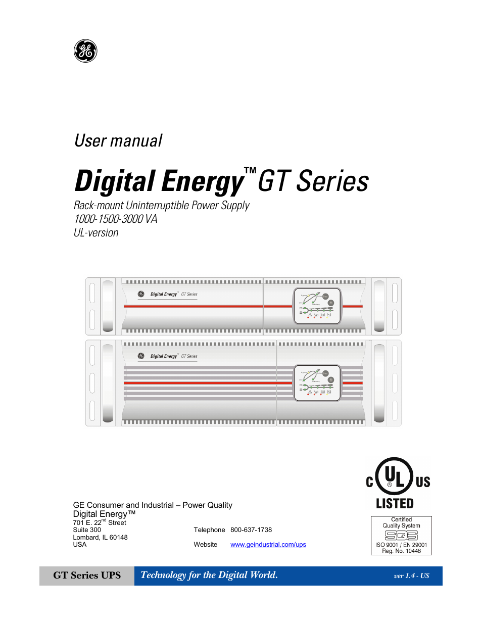 GE Industrial Solutions Digital Energy GT Series 1-3kVA - Rack Mount User Manual | 21 pages