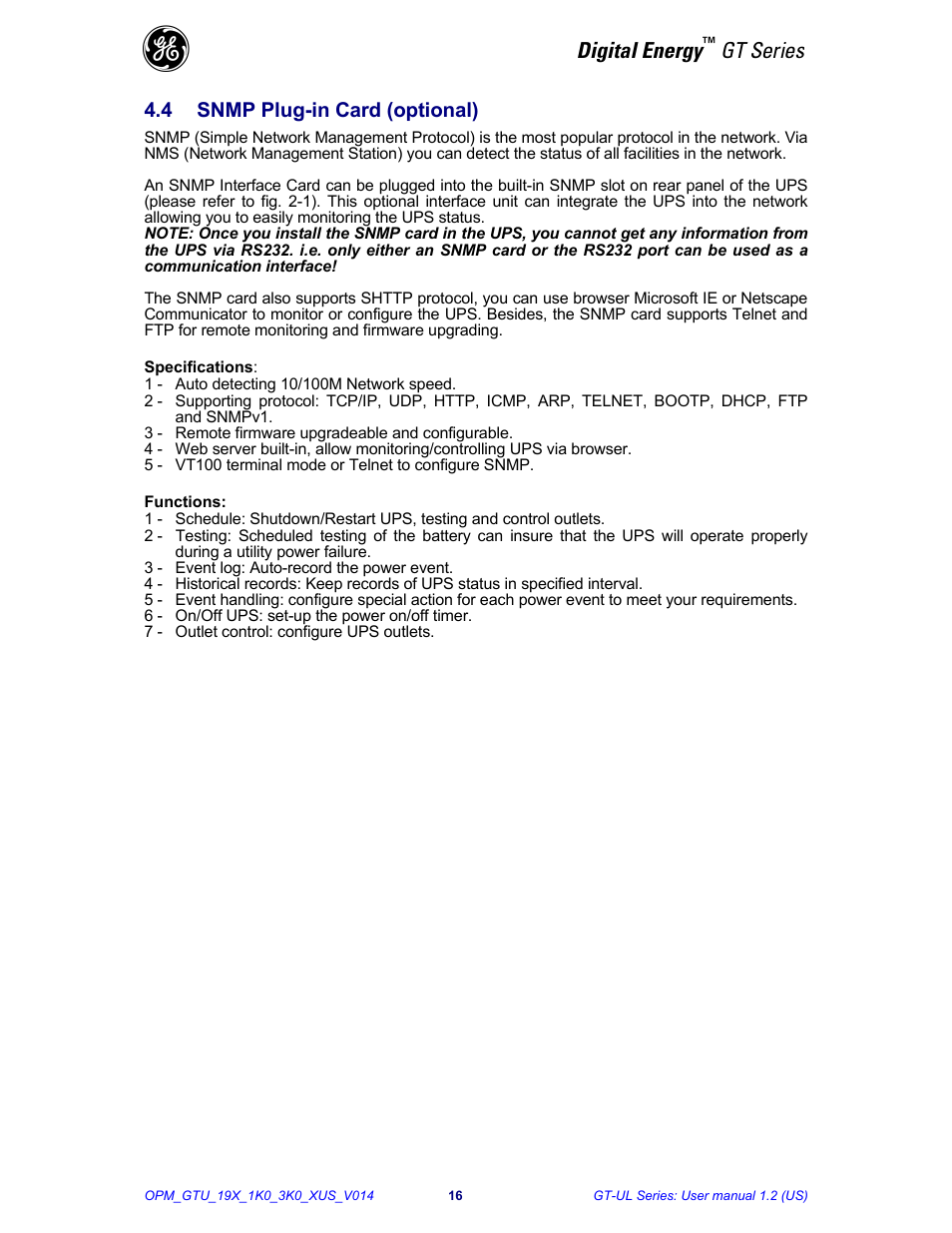 Digital energy, Gt series | GE Industrial Solutions Digital Energy GT Series 1-3kVA - Rack Mount User Manual | Page 17 / 21