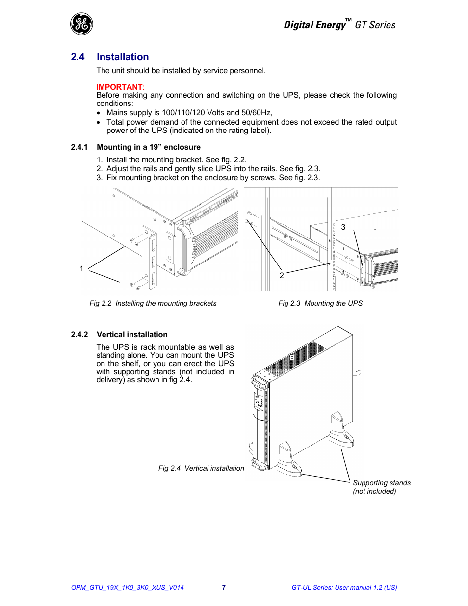Digital energy, Gt series, 4 installation | GE Industrial Solutions Digital Energy GT Series 1-3kVA - Rack Mount User Manual | Page 8 / 21