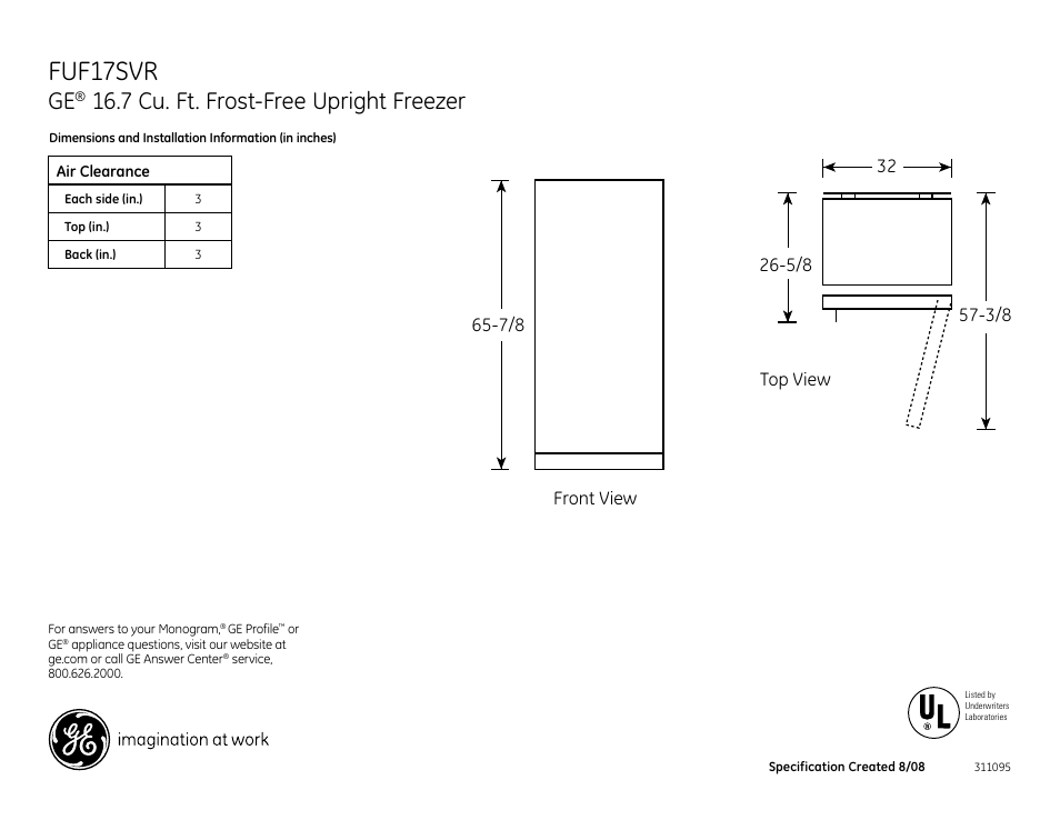 GE FUF17SVR User Manual | 2 pages