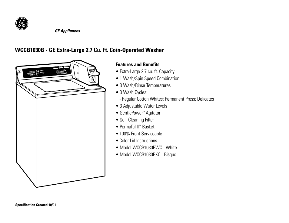 GE Profile WCCB1030BWC User Manual | Page 2 / 2