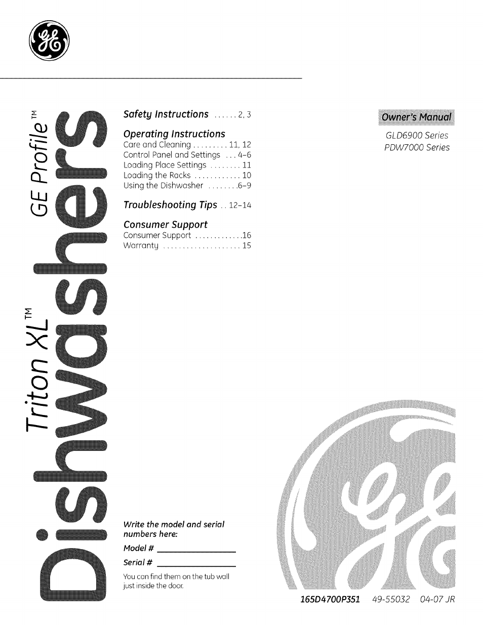 GE PROFILE PDW7000 User Manual | 16 pages