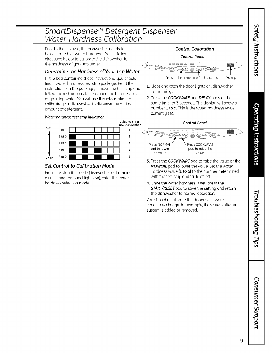 Determine the hardness of your tap water, Set control to calibration mode | GE PROFILE PDW7000 User Manual | Page 9 / 16