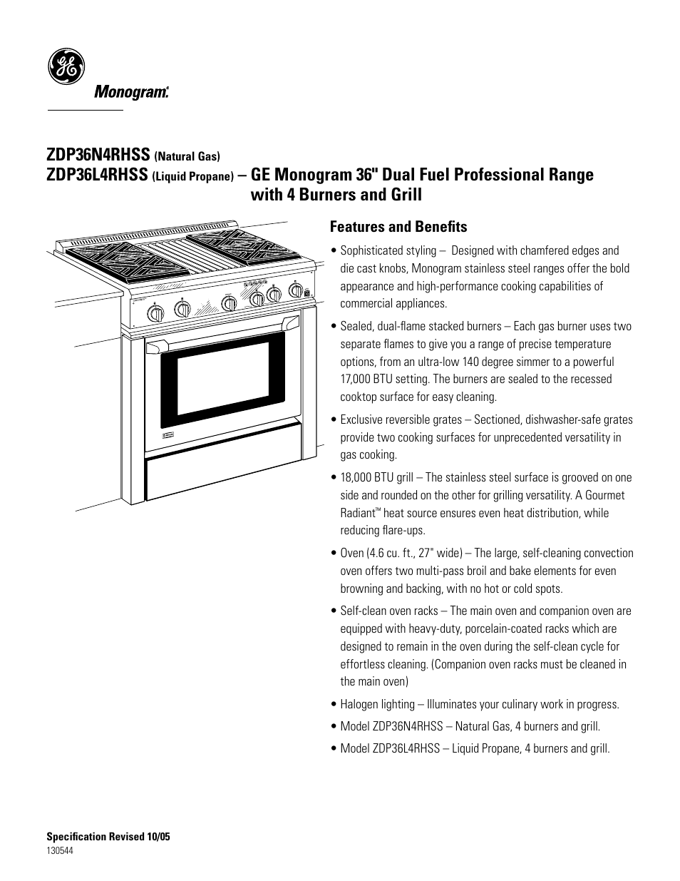 Zdp36n4rhss, Zdp36l4rhss, Features and beneﬁts | GE ZDP36L4RHSS4 User Manual | Page 3 / 3