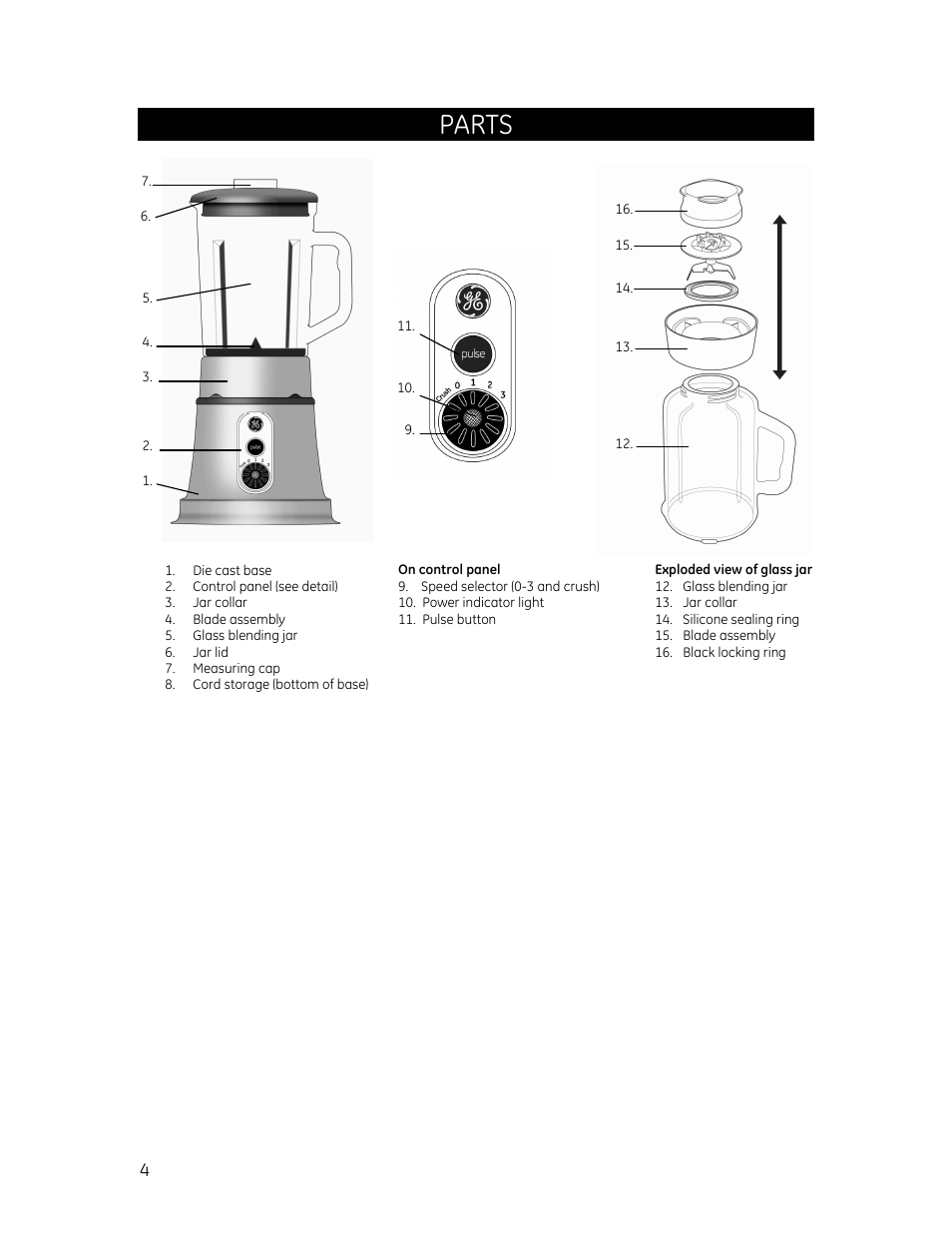 Parts | GE 169106 User Manual | Page 4 / 8