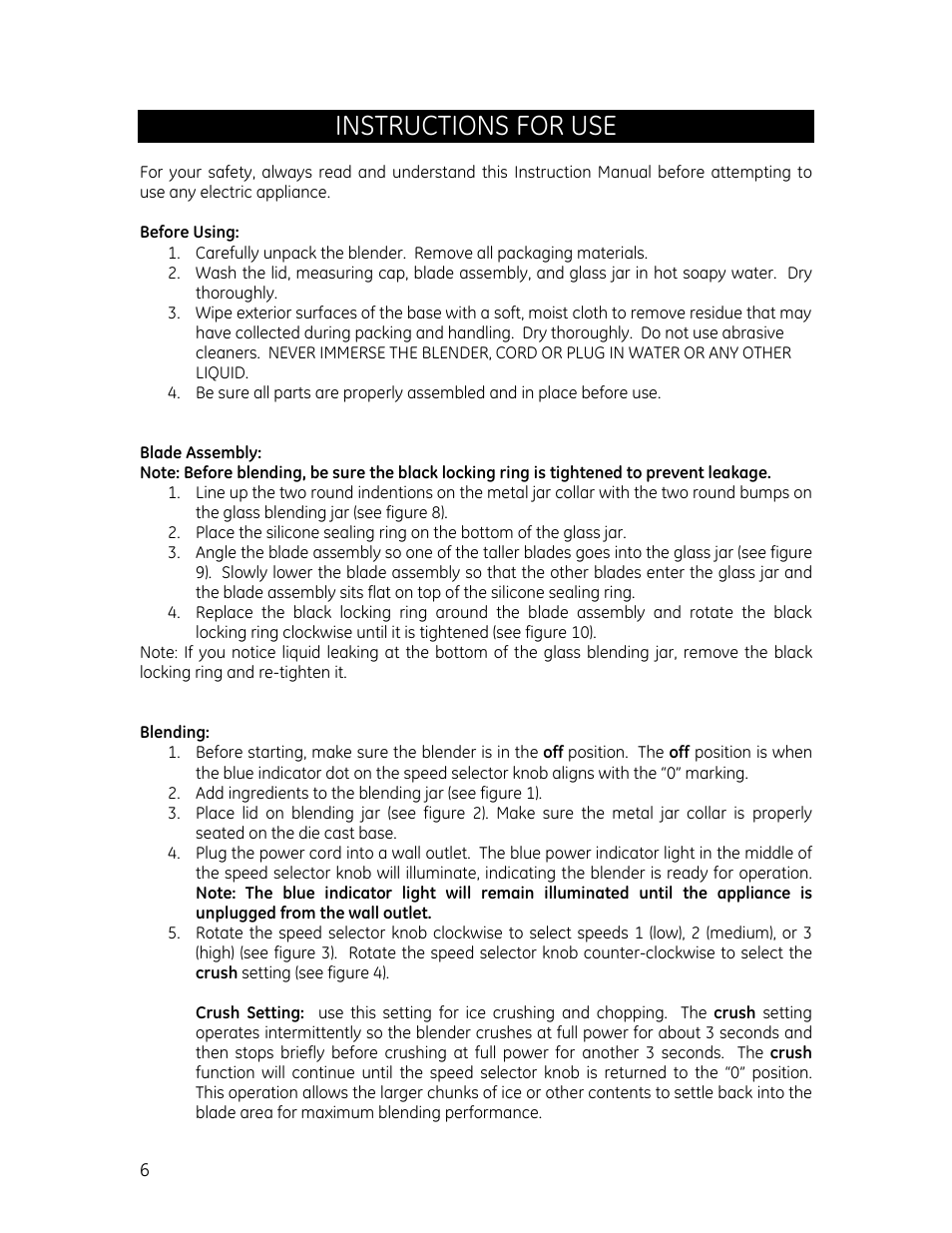 Instructions for use | GE 169106 User Manual | Page 6 / 8
