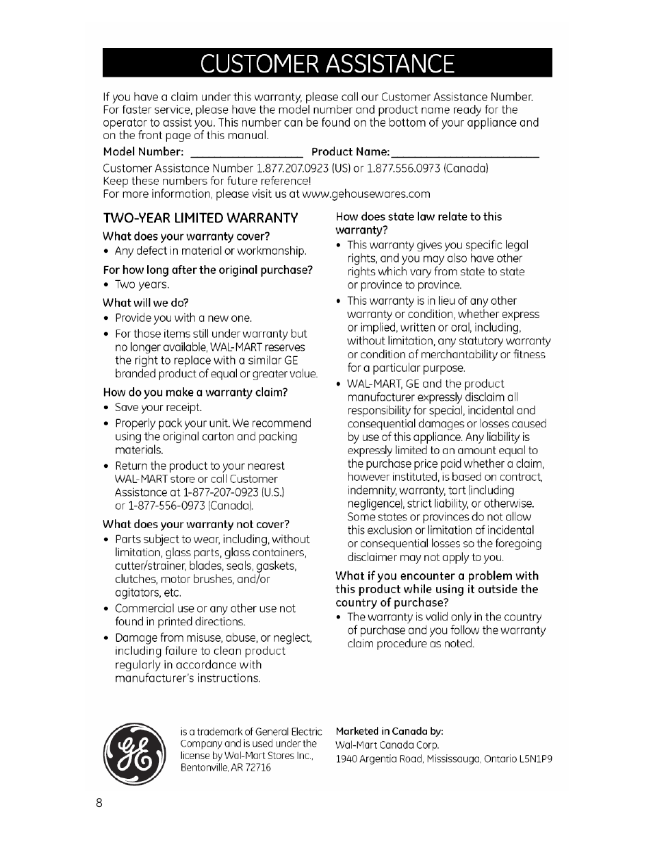 GE 169106 User Manual | Page 8 / 8