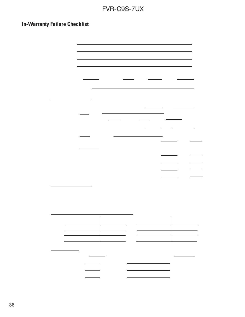 Fvr-c9s-7ux, In-warranty failure checklist | GE FVR-C9S-7UX User Manual | Page 36 / 44