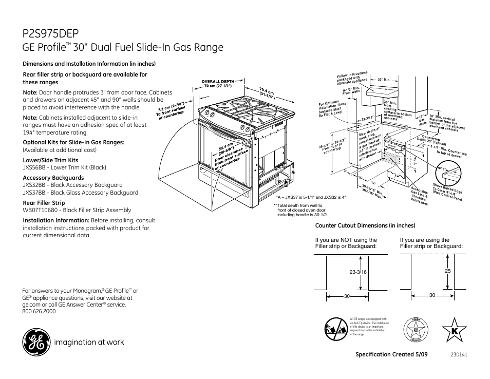 GE Profile P2S975DEP User Manual | 2 pages