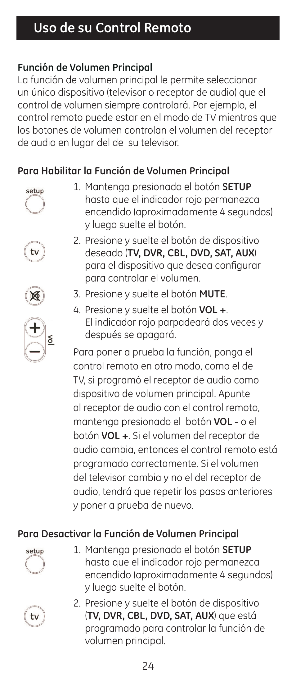 Uso de su control remoto | GE 24922 User Manual | Page 24 / 42