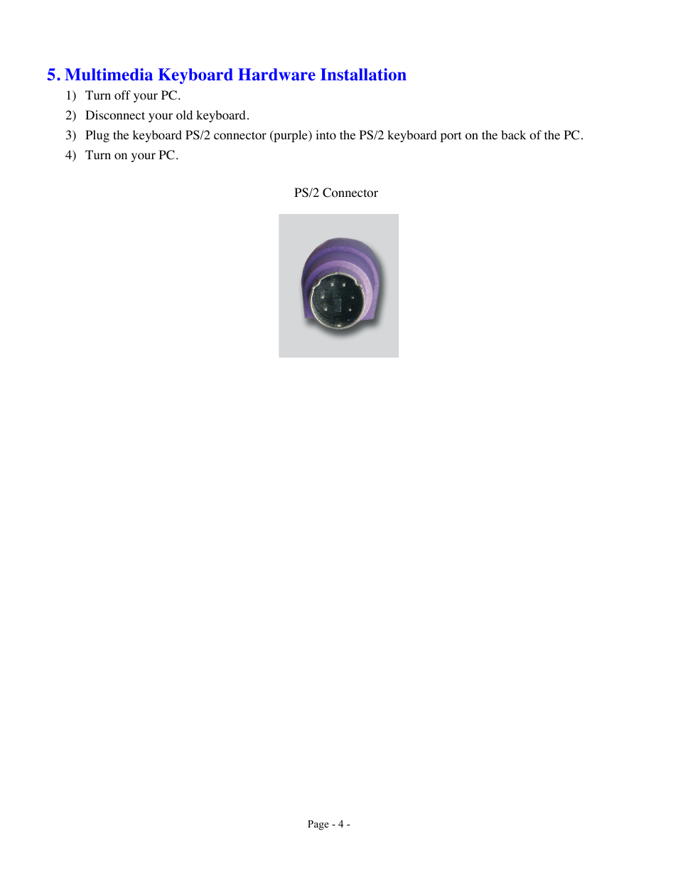 Multimedia keyboard hardware installation | GE 98706 User Manual | Page 4 / 9