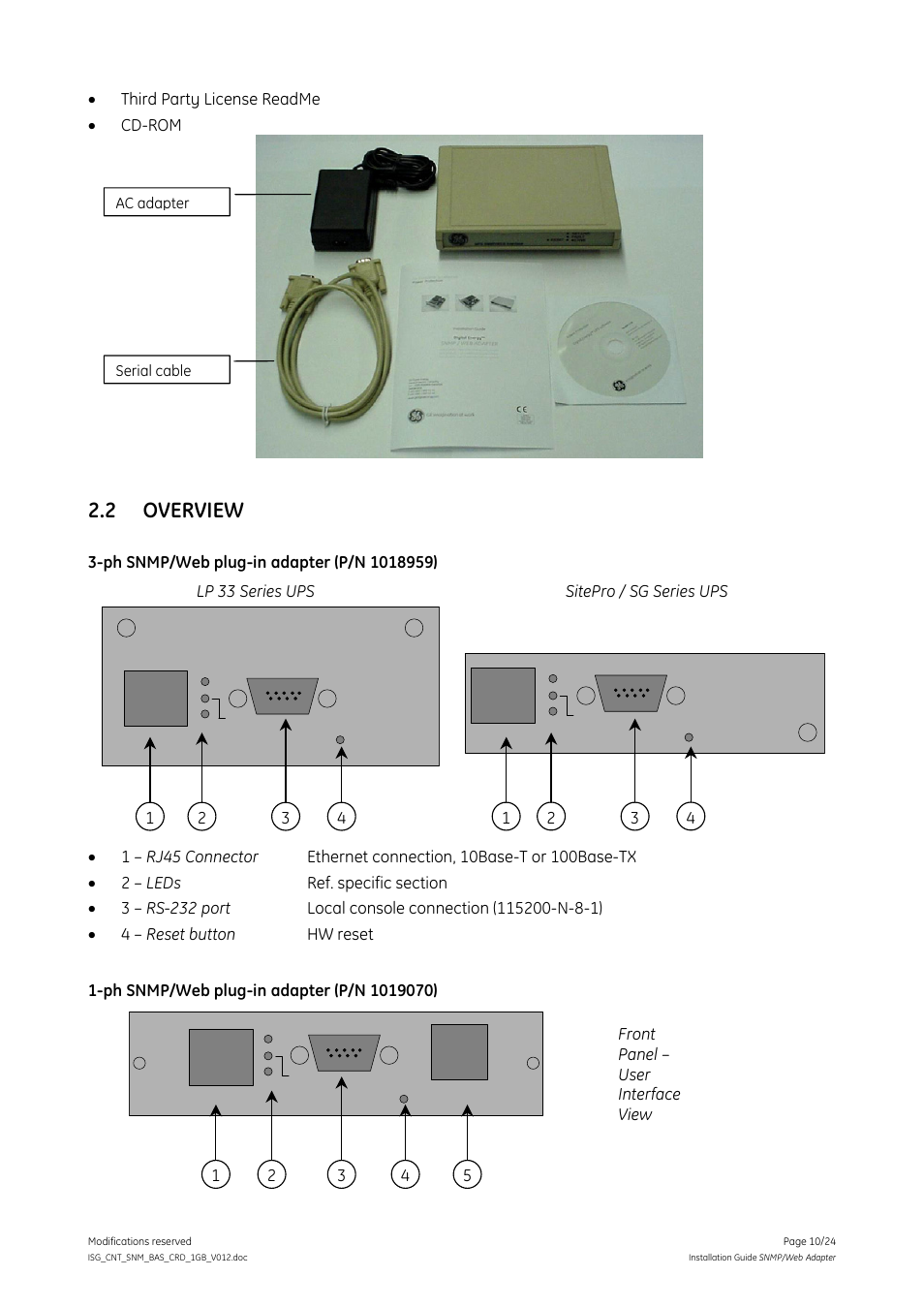 2 overview, Overview, Third party license readme • cd-rom | GE Industrial Solutions Digital Energy SNMP_WEB ADAPTER User Manual | Page 10 / 24