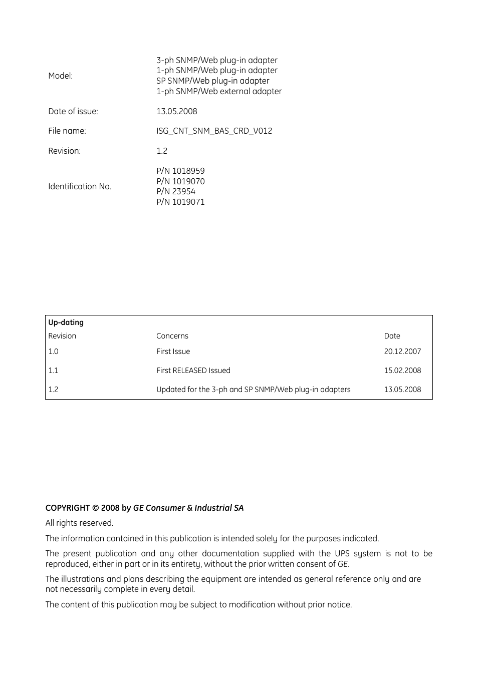 GE Industrial Solutions Digital Energy SNMP_WEB ADAPTER User Manual | Page 2 / 24