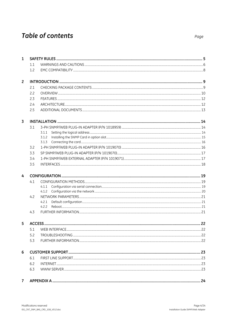 GE Industrial Solutions Digital Energy SNMP_WEB ADAPTER User Manual | Page 4 / 24