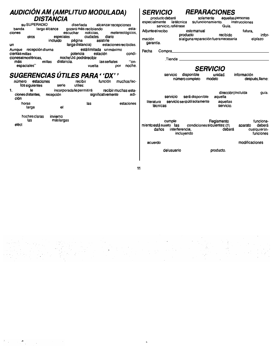 Oe larga, Literature de, Information de la fcc | GE 7-2867 User Manual | Page 11 / 16