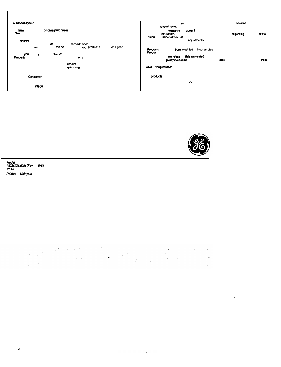 One-year limited warranty, If your unft in canada, Refer to | GE 7-2867 User Manual | Page 16 / 16