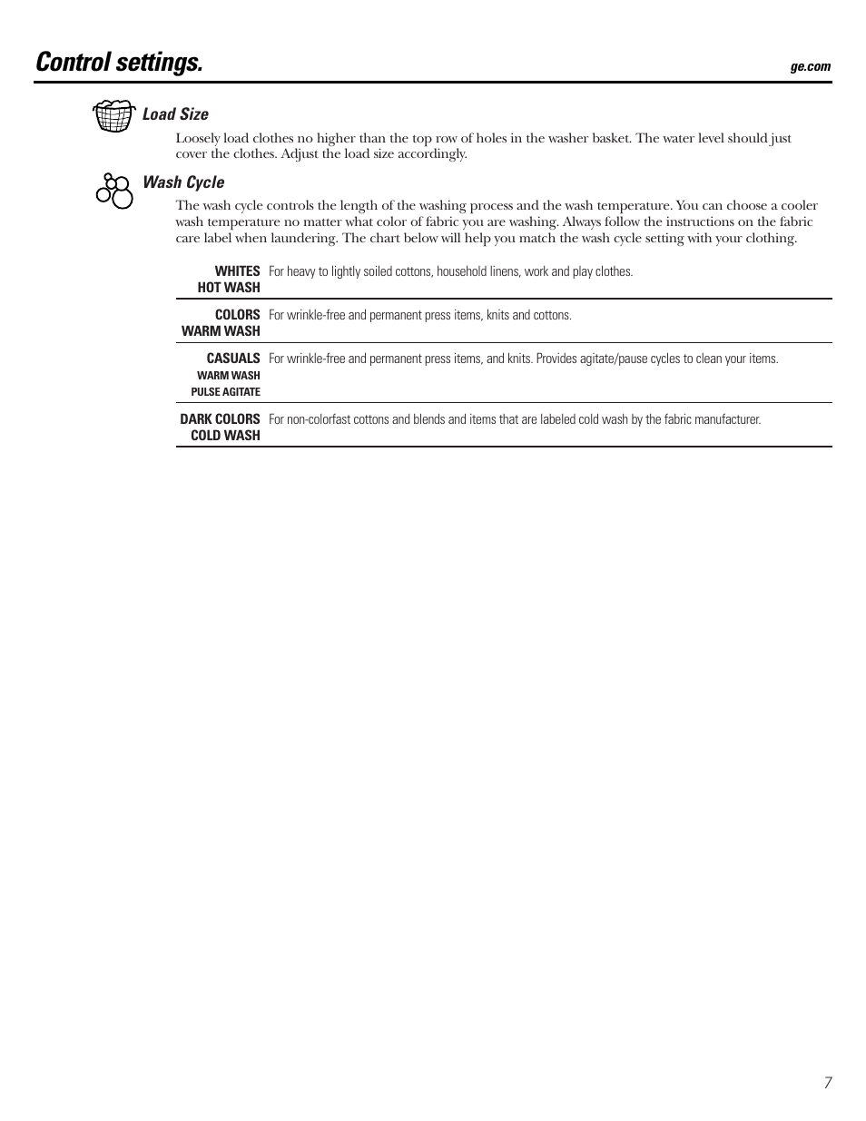 Control settings | GE S2000 User Manual | Page 7 / 16