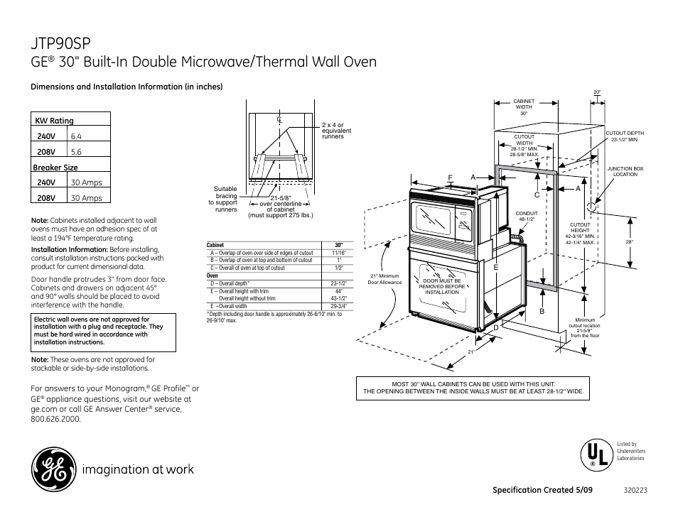 GE JTP90SP User Manual | 2 pages