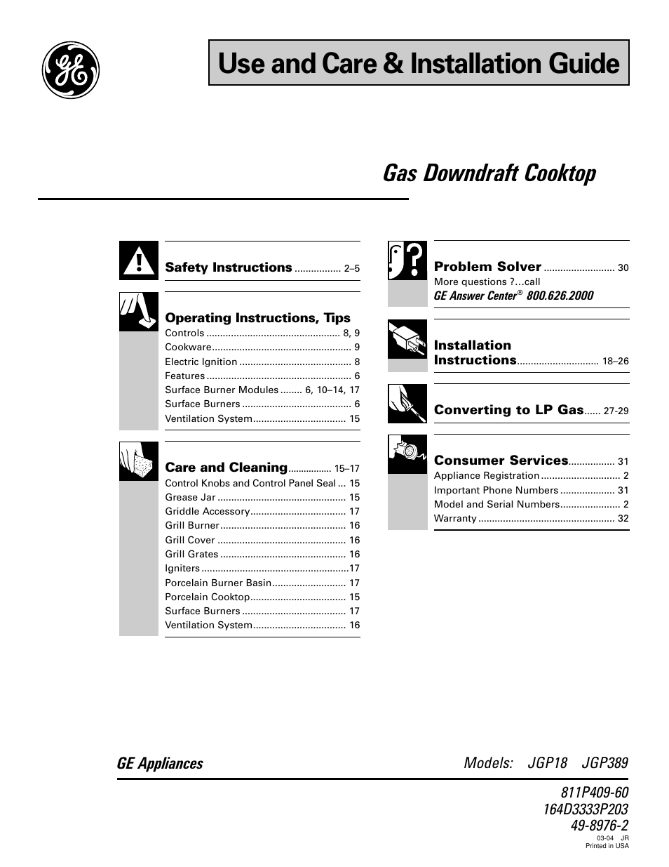 GE JGP389 User Manual | 64 pages