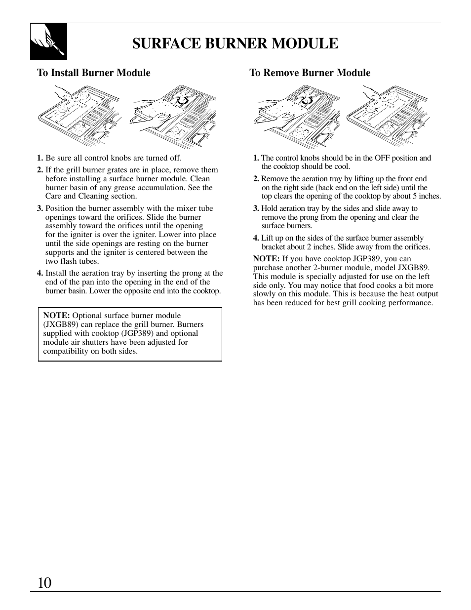 10 surface burner module | GE JGP389 User Manual | Page 10 / 64