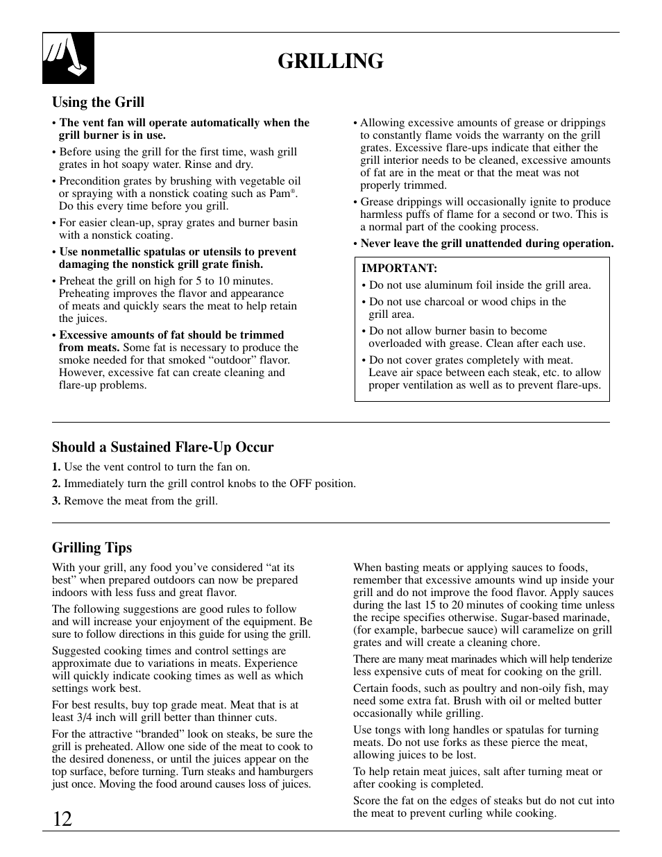 Grilling | GE JGP389 User Manual | Page 12 / 64