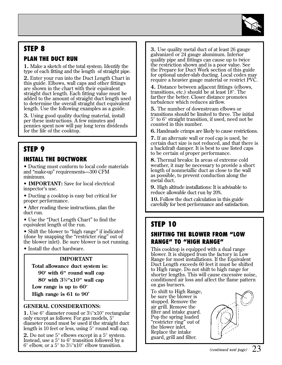 Step 9, Step 8, Step 10 | GE JGP389 User Manual | Page 23 / 64