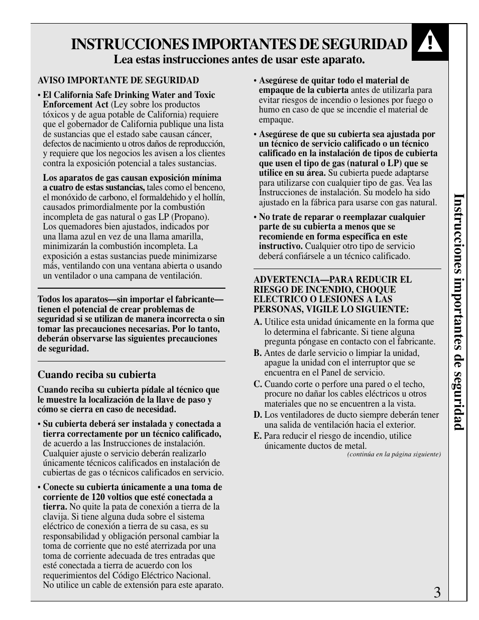 Instrucciones importantes de seguridad, Lea estas instrucciones antes de usar este aparato | GE JGP389 User Manual | Page 35 / 64