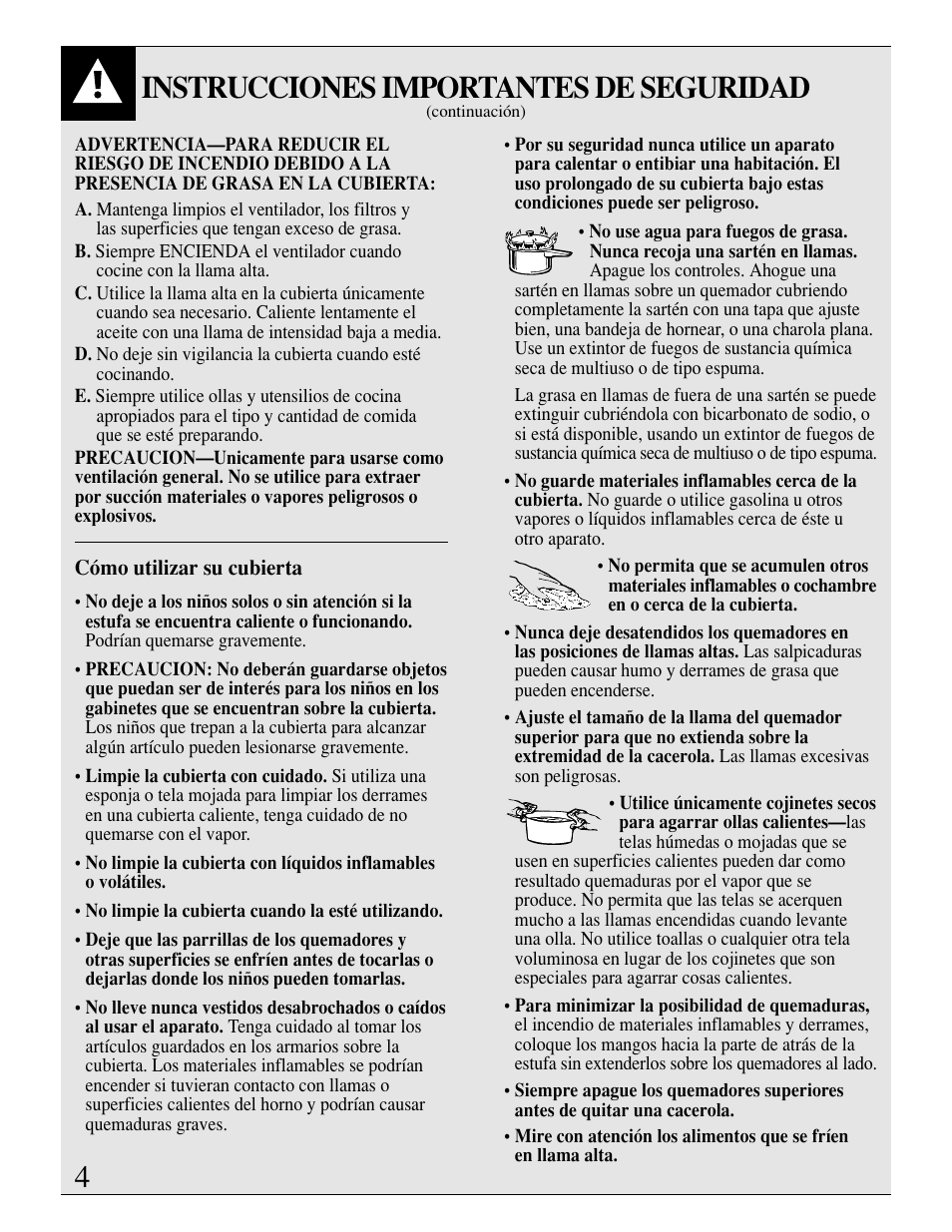 Instrucciones importantes de seguridad | GE JGP389 User Manual | Page 36 / 64