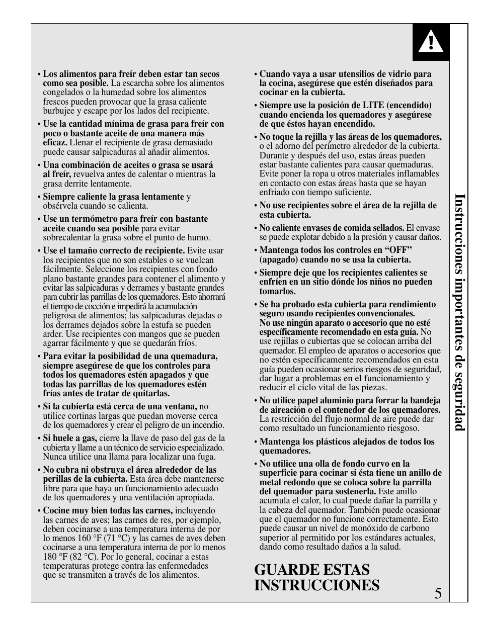 Guarde estas instrucciones 5, Instrucciones importantes de seguridad | GE JGP389 User Manual | Page 37 / 64