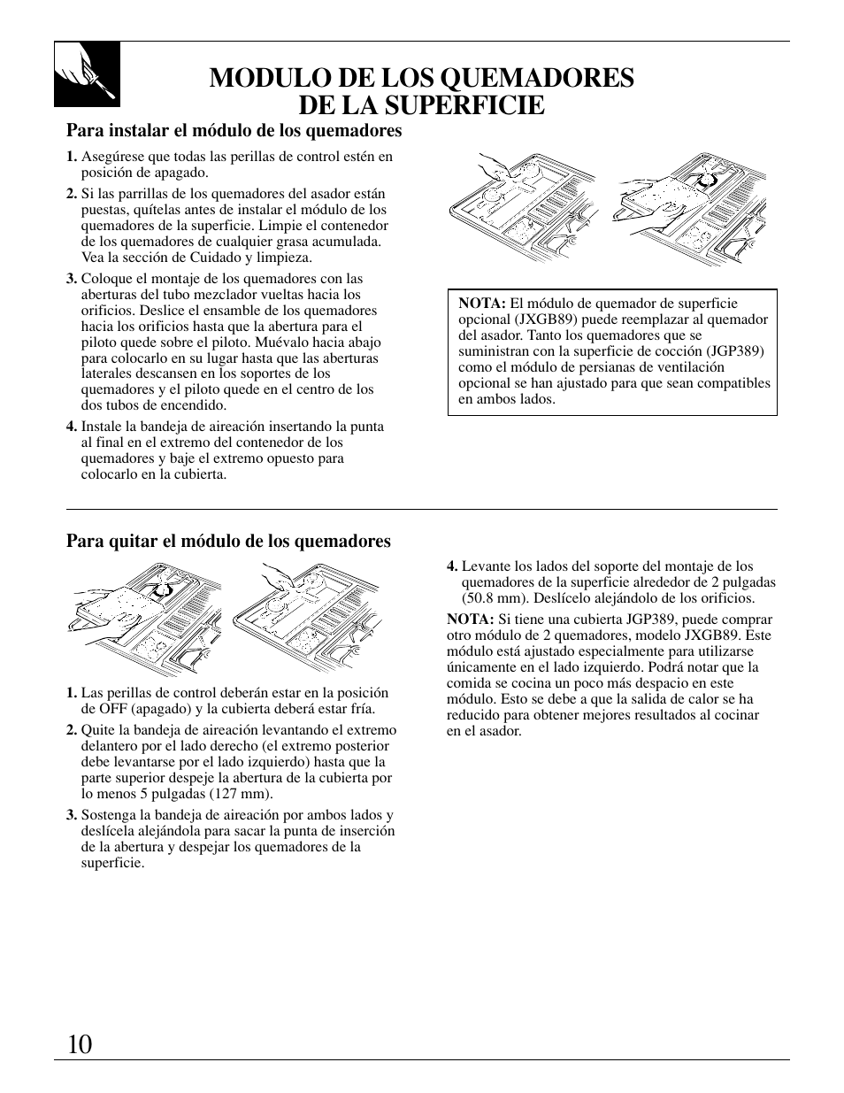 Modulo de los quemadores de la superficie | GE JGP389 User Manual | Page 42 / 64