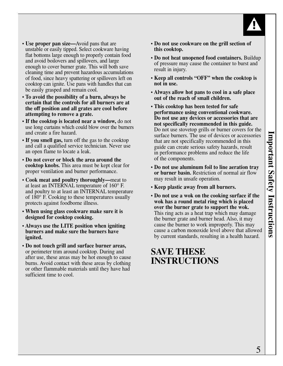 Save these instructions, Important safety instructions | GE JGP389 User Manual | Page 5 / 64